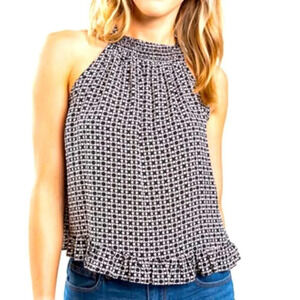 Francesca's Collections Black and White Printed Halter Tank